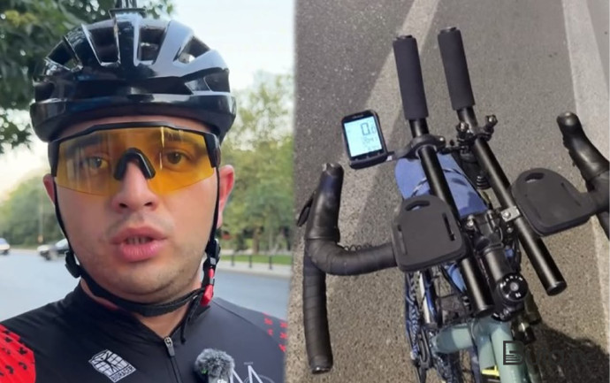  Avtobusla velosipedçini çətin vəziyyətə saldı - Video  