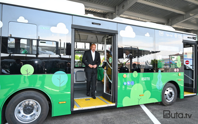  Prezident yeni elektrik avtobuslarına mindi - Fotolar+Video  
