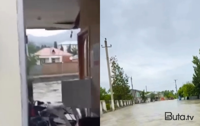 Zaqatalada küçələri su basdı, poçt binasını sel apardı - Video  