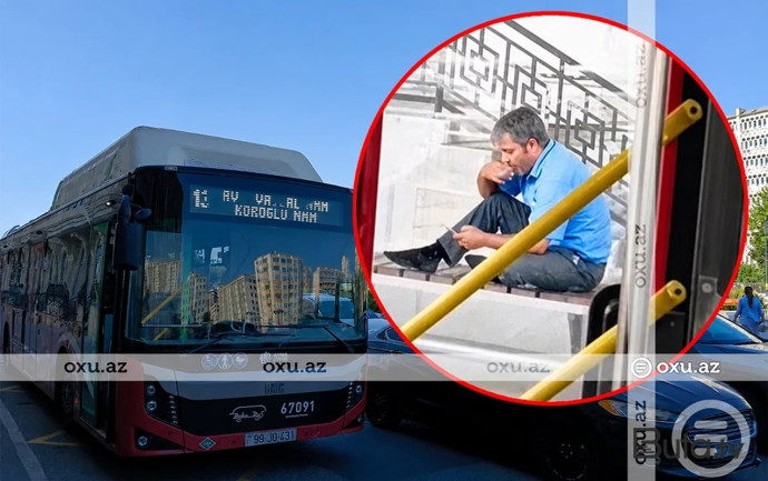  Sürücü dolu avtobusu qoyub skamyada siqaret çəkdi - Video-Yenilənib  