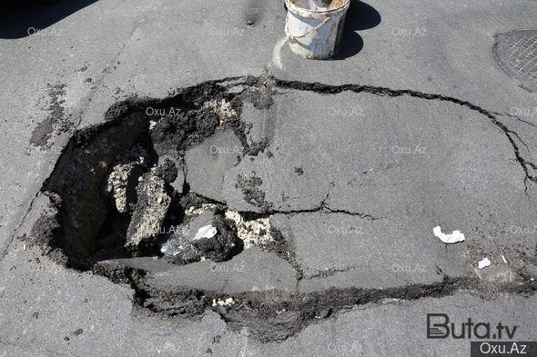  Bakıda yol çökdü - Foto  