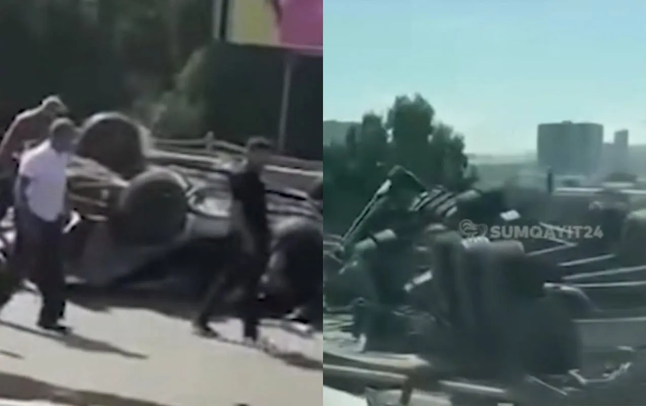 Bakı-Sumqayıt yolunda dəhşətli qəza - Avtomobillər aşdı - Video
